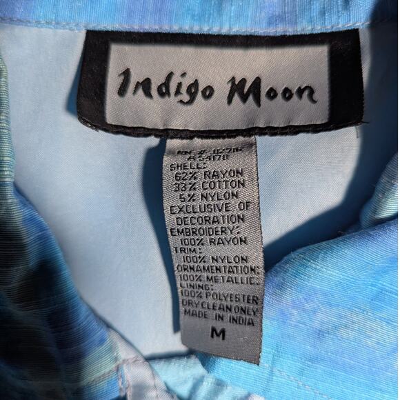 Vtg Y2K Indigo Moon Pastel Blue Lavender Floral Embroidered Patchwork Jacket M - Picture 4 of 4